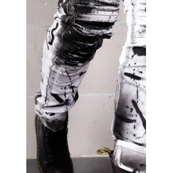 Kingz Beyaz Üzerine Siyah Lekeli Kot Pantolon