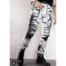 Kingz Beyaz Üzerine Siyah Lekeli Kot Pantolon