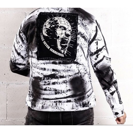 Kingz Hellraiser Baskılı Yamalı Beyaz Kot Ceket