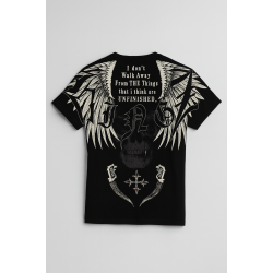 Kingz Siyah Kanat ve Kuru Kafa Baskılı T-shirt