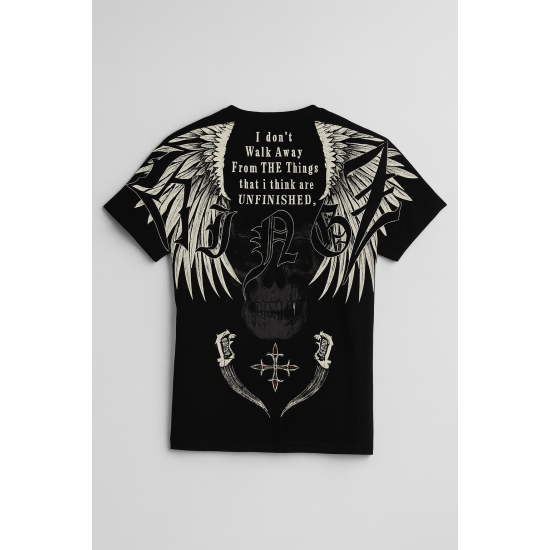 Kingz Siyah Kanat ve Kuru Kafa Baskılı T-shirt Kingz Siyah Kanat ve Kuru Kafa Baskılı T-shirt