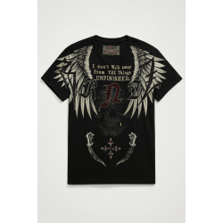 Kingz Siyah Kanat ve Kuru Kafa Baskılı T-shirt