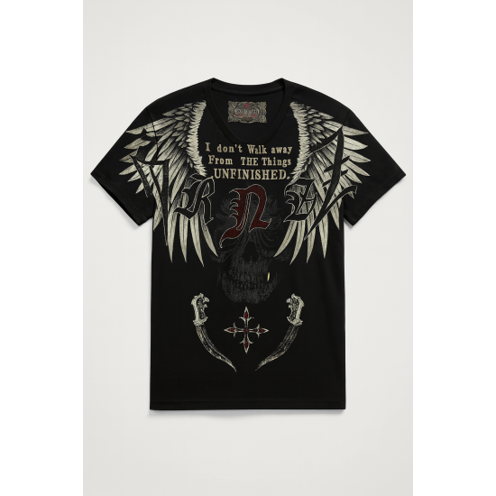 Kingz Siyah Kanat ve Kuru Kafa Baskılı T-shirt Kingz Siyah Kanat ve Kuru Kafa Baskılı T-shirt