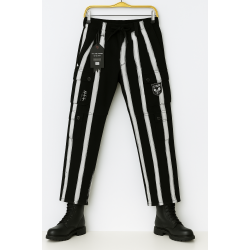 Kingz Siyah Üzerine Beyaz Çizgili Kot Pantolon