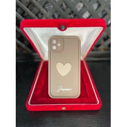 iPhone 11 Kahverengi Kalp Desenli Telefon Kılıfı