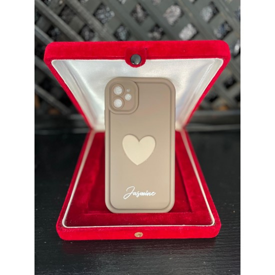 iPhone 11 Kahverengi Kalp Desenli Telefon Kılıfı