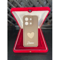 Xiaomi RM Note 13 4G Silikon Kahverengi Kalp Desenli Telefon Kılıfı