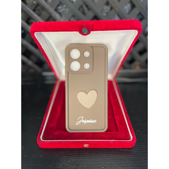 Xiaomi RM Note 13 4G Silikon Kahverengi Kalp Desenli Telefon Kılıfı