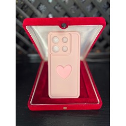 Xiaomi RM Note 13 Pro 5G Silikon Pembe Kalp Desenli Telefon Kılıfı