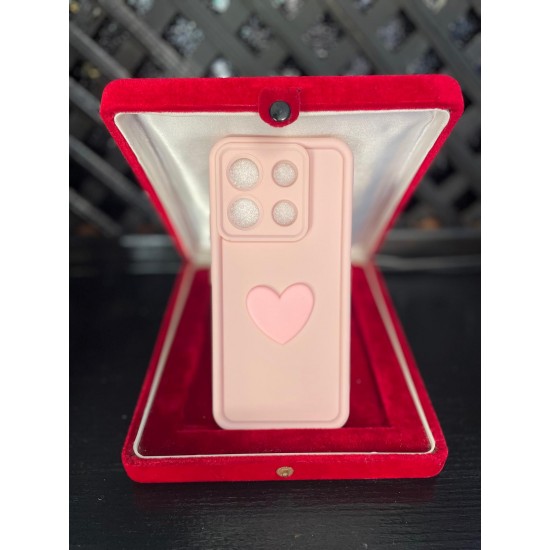 Xiaomi RM Note 13 Pro 5G Silikon Pembe Kalp Desenli Telefon Kılıfı