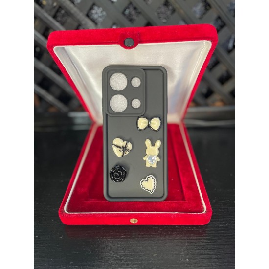Xiaomi RM Note 13 Pro 4G Silikon Kalp & Gül & Tavşan Desenli Telefon Kılıfı