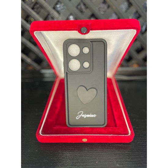 Xiaomi RM Note 13 Pro 4G Silikon Siyah Kalp Desenli Telefon Kılıfı