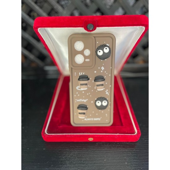 Xiaomi RM Note 12 Pro 5G Silikon Caffee Desenli Kahverengi Telefon Kılıfı