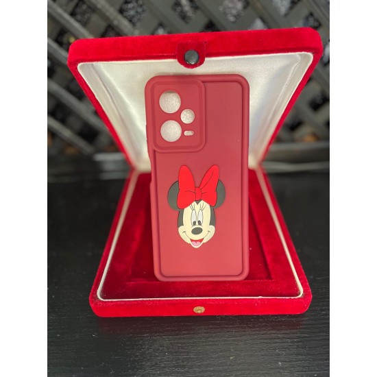 Xiaomi RM Note 12 Pro 5G Silikon Pembe Minnie Desenli Telefon Kılıfı