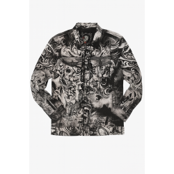 Kingz Beyaz Üzerine Siyah Kuru Kafa ve Kaplan Baskılı Kot Ceket