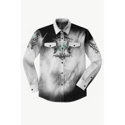 Kingz Beyaz Üzerine Sis ve Kuru Kafa Baskılı Uzun Kollu Gömlek